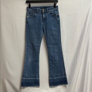 Versace Kids Blue Denim Flared Jeans with Frayed Hem
